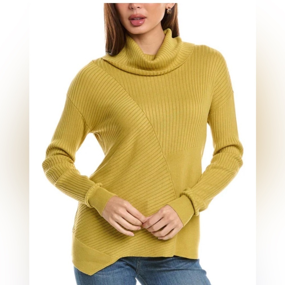 CABI S Happy Pullover #4627 Artichoke Asymmetrical cowl neck knit cotton tunic